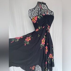 Raviya Batik Floral Handkerchief Hem Dress Smocked Strapless/Halter S/M